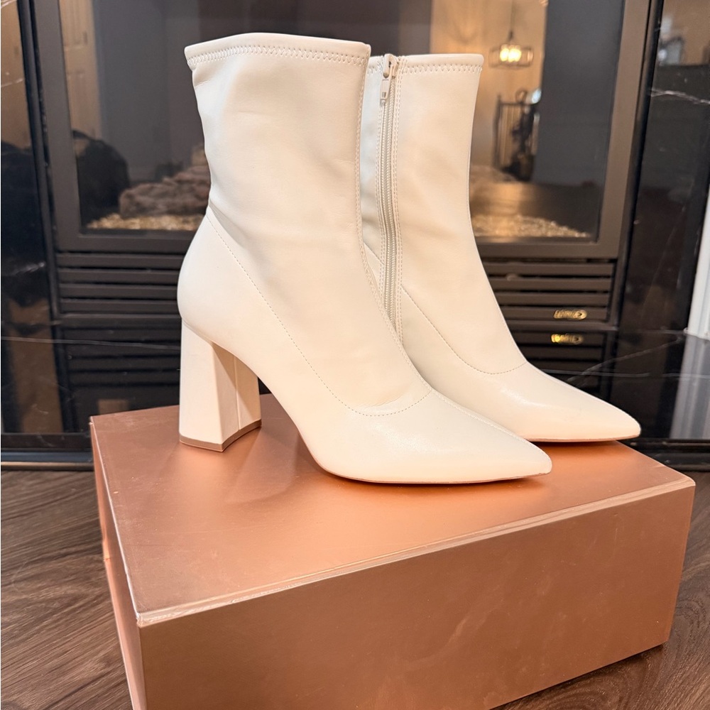 Aldo Cream Pointed Toe Block Heel Ankle Boots